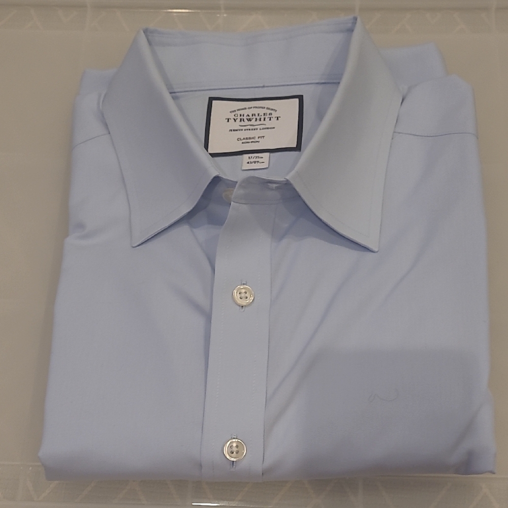 Charles Tyrwhitt Blue Dress Shirt Crisp Cotton Professional